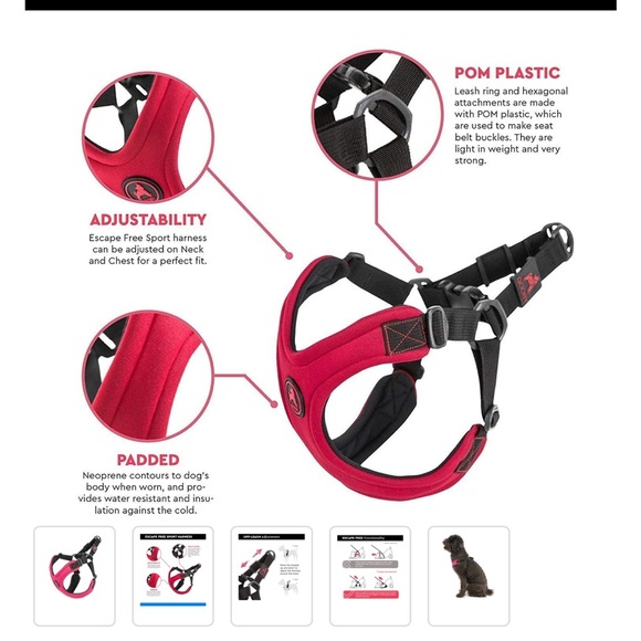 Gooby Escape-free Sport Harness for Medium dog 14.25-21.5in chest Barbie Pink - Picture 2 of 9